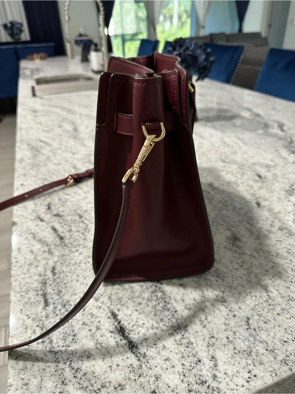 Michael Kors Wine Leather Satchel with Gold Accent with matching wallet